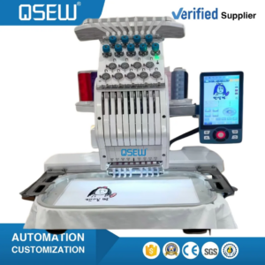 QS-0801 8-Needle Computerized Single Head Flatbed Embroidery Machine for T-Shirt Logo, Label, Cap, Embroidery Machine, Head Only